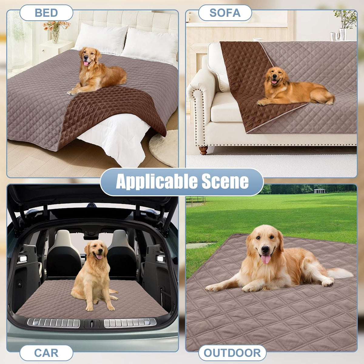 Waterproof Dog Bed Cover Pet Blanket, Soft Washable Dog Blanket for Furniture Bed Couch Sofa Reversible, Checkered (30"X70", Greyish Brown/Brown)