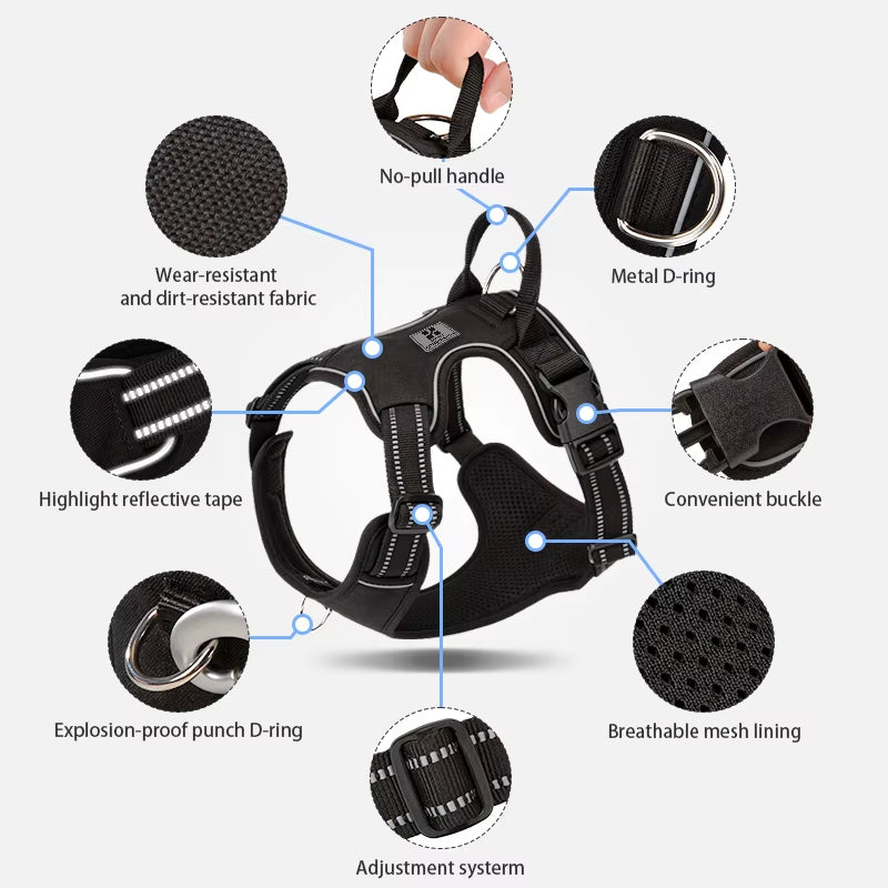 Dog Harness No Pull Reflective Pet Dog Chest Harness Adjustable for Small Medium Large Dogs Outdoor Walking
