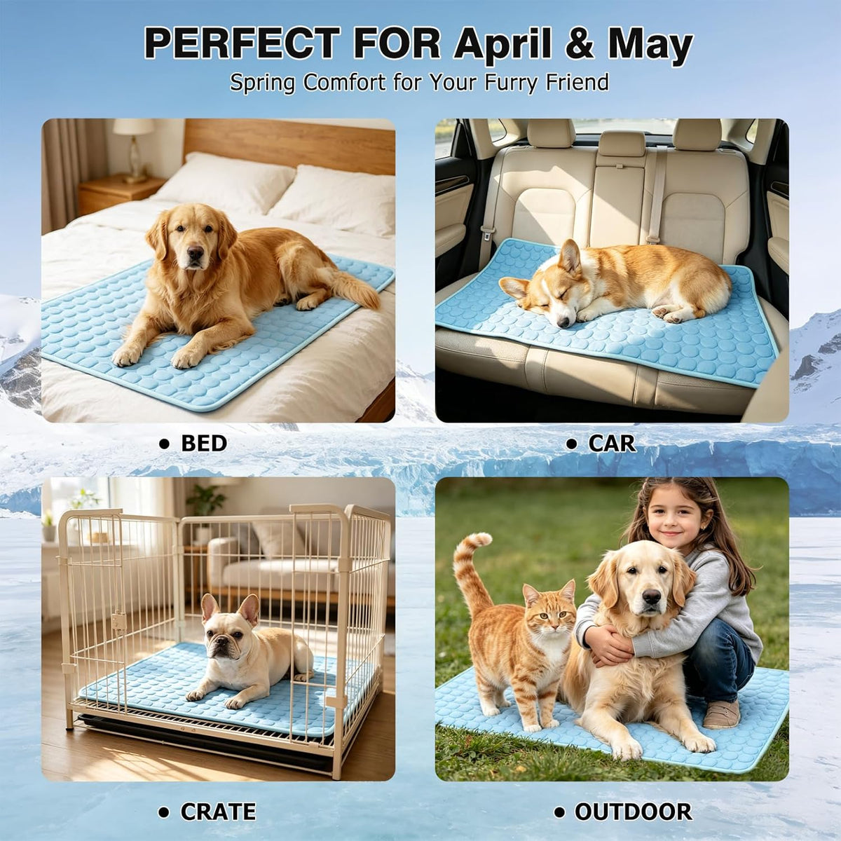 Dog Cooling Mat, Breathable Cooling Mat for Dogs(Q-Max>0.4) Washable Cold Crate Pad Cooling Dog Bed Mats, Non-Slip Dog Cooling Pad, Cats Cooling Mat for Kennels, Crates, Cars, Indoor & Outdoor