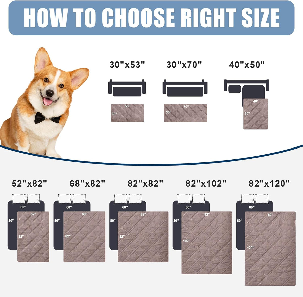 Waterproof Dog Bed Cover Pet Blanket, Soft Washable Dog Blanket for Furniture Bed Couch Sofa Reversible, Checkered (30"X70", Greyish Brown/Brown)