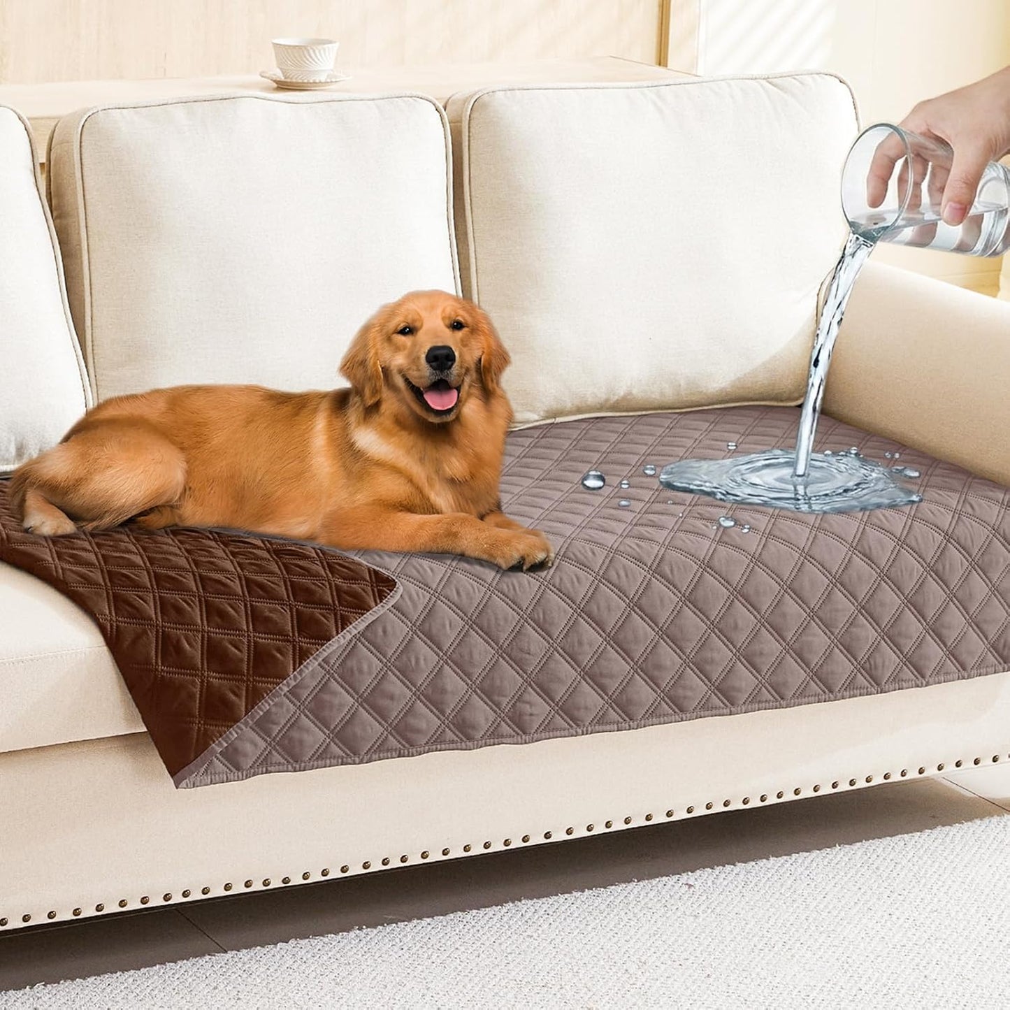 Waterproof Dog Bed Cover Pet Blanket, Soft Washable Dog Blanket for Furniture Bed Couch Sofa Reversible, Checkered (30"X70", Greyish Brown/Brown)