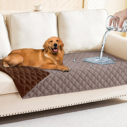 Waterproof Dog Bed Cover Pet Blanket, Soft Washable Dog Blanket for Furniture Bed Couch Sofa Reversible, Checkered (30"X70", Greyish Brown/Brown)
